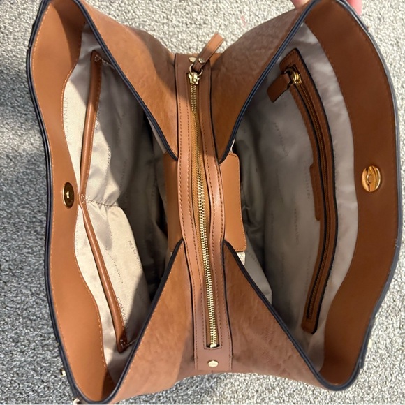 Calvin Klein Ellie Novelty Large Triple Compartment Brown Leather Shoulder Bag - Picture 11 of 16